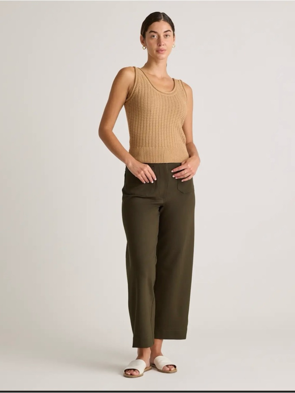 Quince Wide-Leg Pull-On Pants in Olive Green